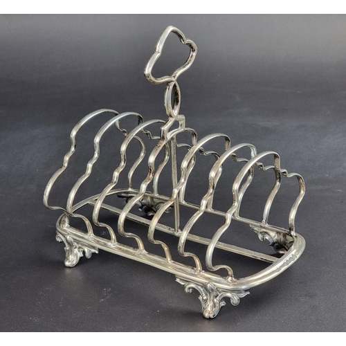 61 - A Victorian silver toast rack, makers mark rubbed, London 1849, 17cm wide, 279g.