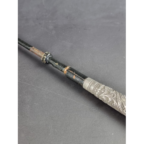 65 - An Eastern white metal mounted parasol handle.