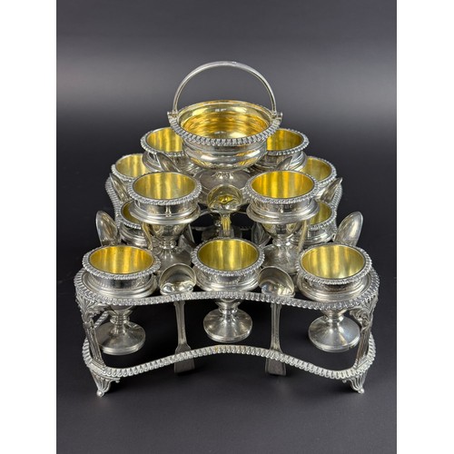 51 - A good George III silver twelve egg cruet stand, by Rebecca Emes & Edward Barnard I, the frame L... 