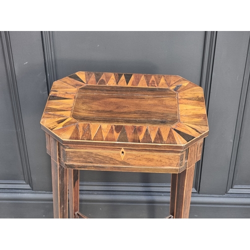 1033 - A 19th century rosewood and parquetry table, with hinged top, 39.5cm wide.