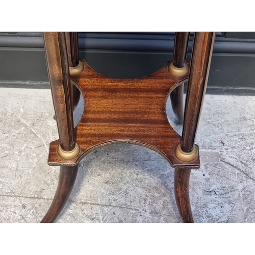 1035 - A stained beech and marble top quatrefoil table, with brass mounts, 40cm wide.