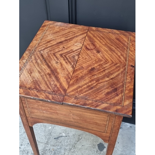 1036 - A late 19th century satinwood and line inlaid work table, stamped 'Maples', 42.5cm wide when closed.... 