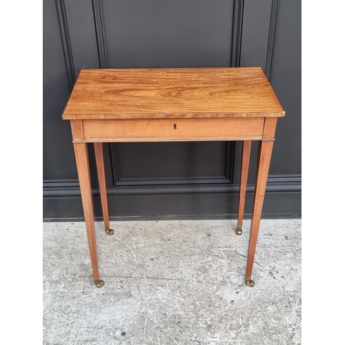 1056 - A small antique satinwood and line inlaid single drawer side table, 62.5cm wide.