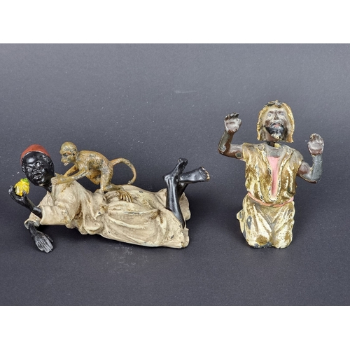 1430 - A cold painted bronze Arab boy and monkey figure group, mark of Franz Bergman, further stamped 'Gesc... 