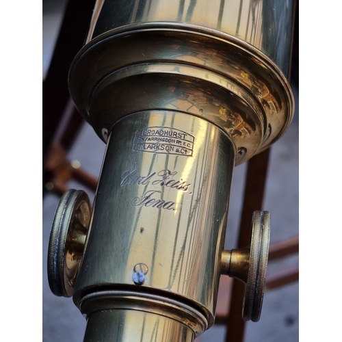 1438 - A circa 1900 brass telescope, by Broadhurst Clarkson & Co, inscribed 'Carl Zeiss, Jena', the obj... 