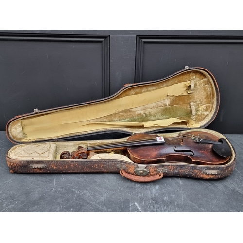 1442 - An antique Continental violin, with 14 1/4in two-piece back, in padded case.