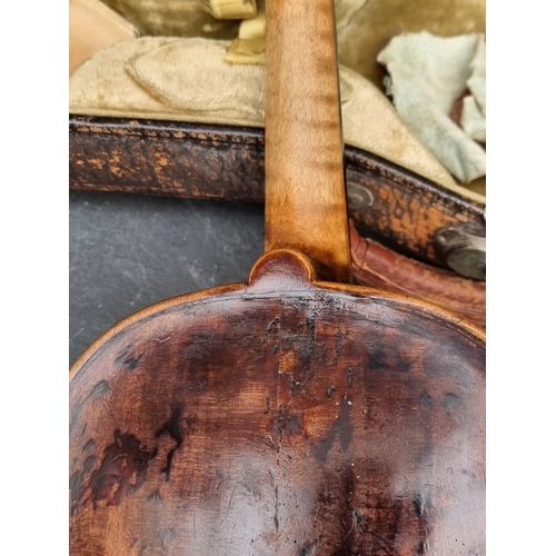 1442 - An antique Continental violin, with 14 1/4in two-piece back, in padded case.