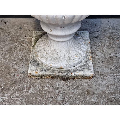 1449 - A large pair of Victorian white painted cast iron Campana urns, 74.5cm high.En suite with the next l... 