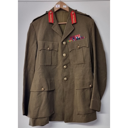 1 - A WWII general army officers khaki whipcord service dress tunic, with medal tabs above breast pocket... 