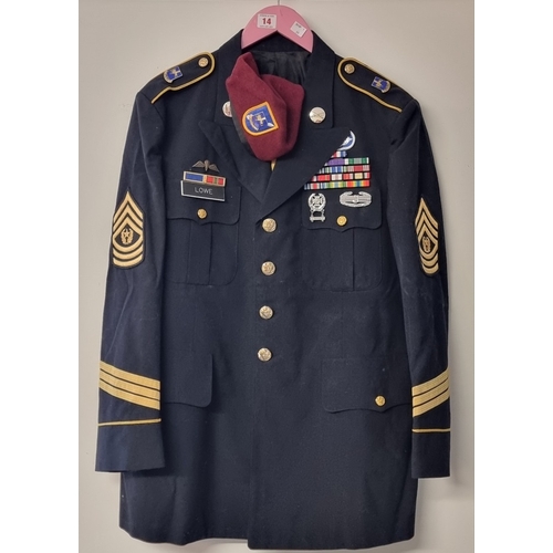 14 - A US Army Command Sergeant Majors Special Forces Airborne No.1 dress tunic; together with trousers a... 