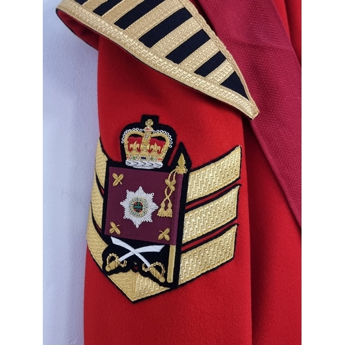 43 - An Irish Guards Colour Sergeant Musician No.1 full dress scarlet tunic, with fine bullion insignia a... 