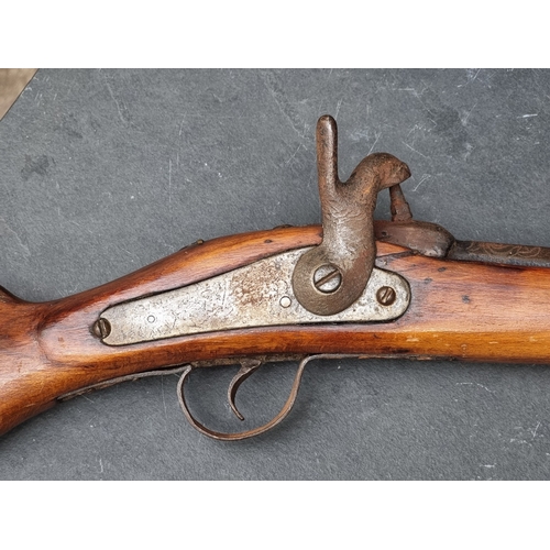 73 - An Eastern percussion three band musket, with octagonal barrel, overall length 152cm.... 