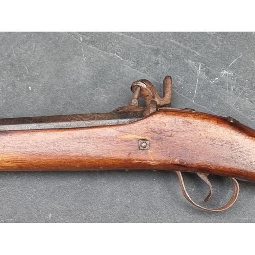 73 - An Eastern percussion three band musket, with octagonal barrel, overall length 152cm.... 