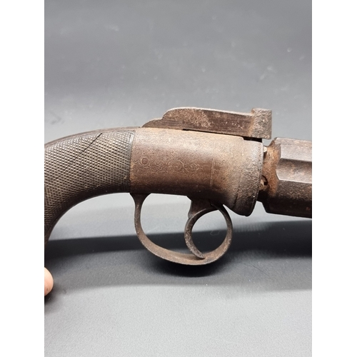 79 - A 19th century pepperbox six shot percussion pistol, having 7.5cm barrel, no visible makers marks.... 