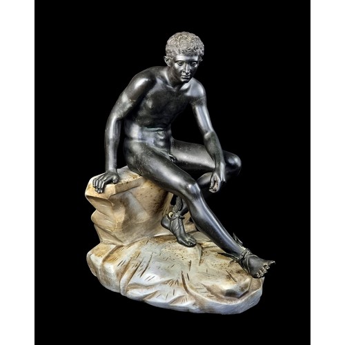 1451 - After the Antique, 'Seated Hermes', a large and fine Grand Tour bronze and marble figure, with found... 