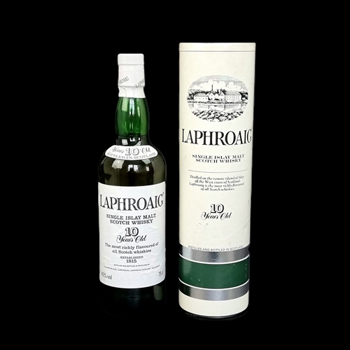 A 75cl bottle of Laphroaig, in tube.