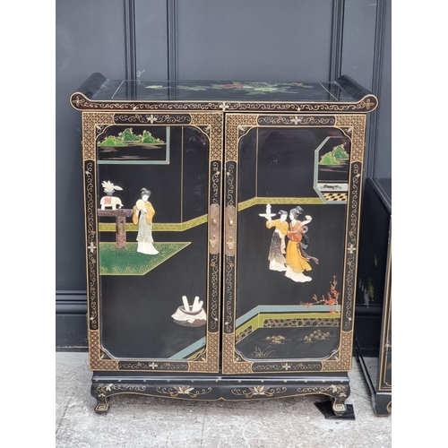 1005 - A reproduction chinoiserie side cabinet, 76cm wide; together with another similar smaller example, 5... 