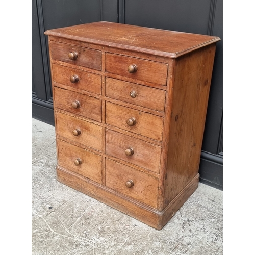 1007 - A small Victorian pine multi-drawer chest, 74.5cm high x 62.5cm wide.