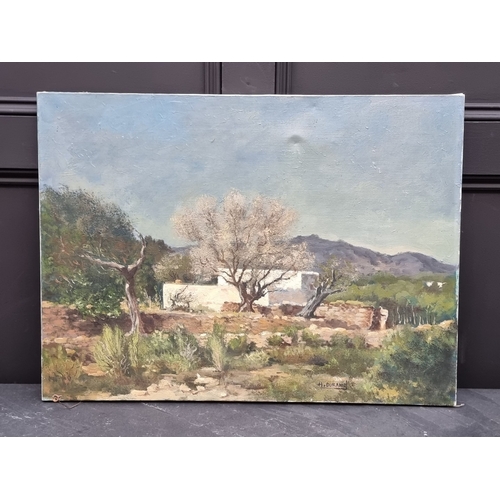 1205 - H Durand, a Mediterranean farmstead, signed, oil on canvas, 54cm x 73cm, unframed.