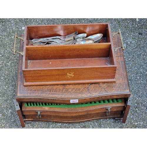 1827 - An Edwardian mahogany cutlery tray; together with another early 20th century oak cutlery box, 47cm w... 