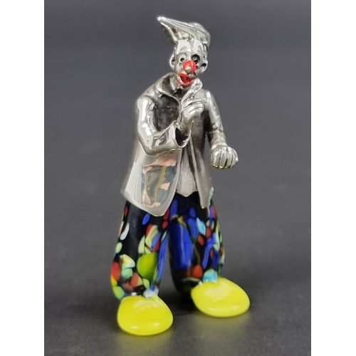 107 - An Italian white metal and glass clown, possibly by Vittorio Angini for Sorini 6.5cm high.... 