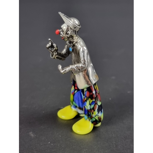 107 - An Italian white metal and glass clown, possibly by Vittorio Angini for Sorini 6.5cm high.... 