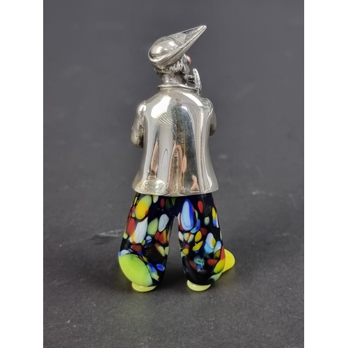 107 - An Italian white metal and glass clown, possibly by Vittorio Angini for Sorini 6.5cm high.... 