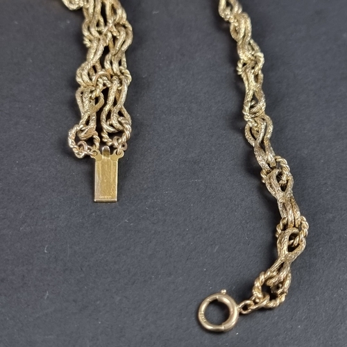 159 - A yellow metal textured crossover link necklace, the clasp stamped '375', 39cm; together with a matc... 