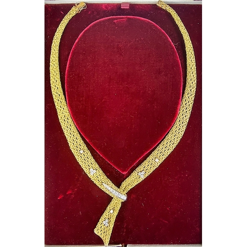 165 - A stylish 1960s Garrard & Co 18ct yellow and white gold diamond set filigree mesh necklace, with... 