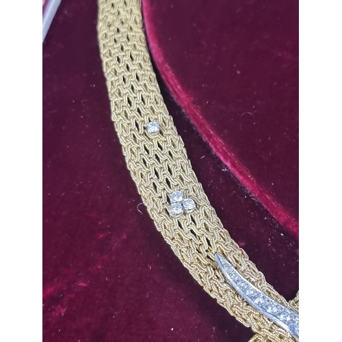 165 - A stylish 1960s Garrard & Co 18ct yellow and white gold diamond set filigree mesh necklace, with... 