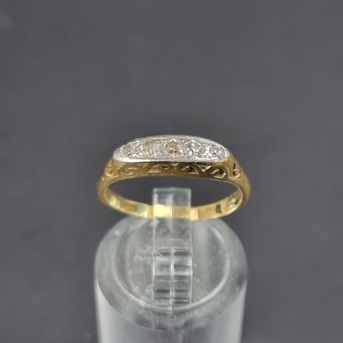 183 - A yellow metal diamond five stone ring, stamped 18ct, size L.