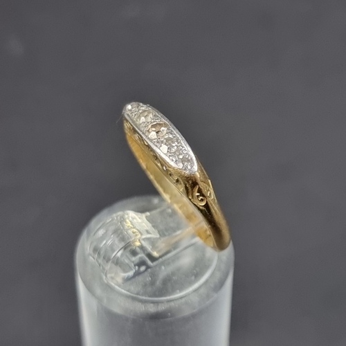 183 - A yellow metal diamond five stone ring, stamped 18ct, size L.