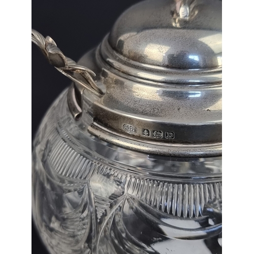 31 - A silver mounted cut glass preserve jar, by Alexander Clark & Co Ltd, Birmingham 1928, 12cm high... 