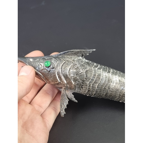 35 - A early 20th century Mexican silver plated novelty articulated swordfish, with green glass eyes, sta... 