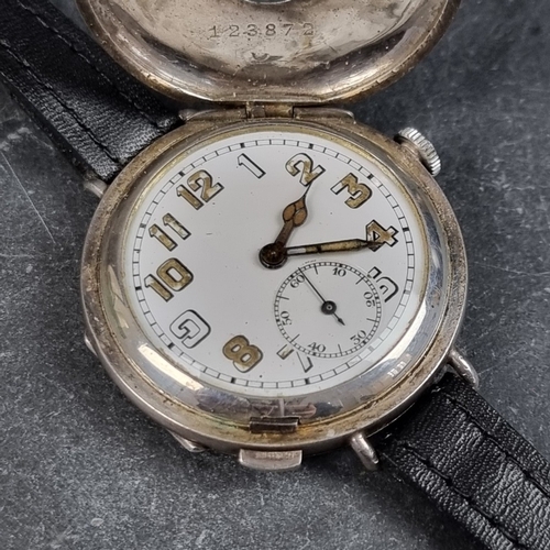 366 - An early 20th century sterling silver wire-lug half-hunter manual wind wristwatch, 36mm, Ref. 123872... 