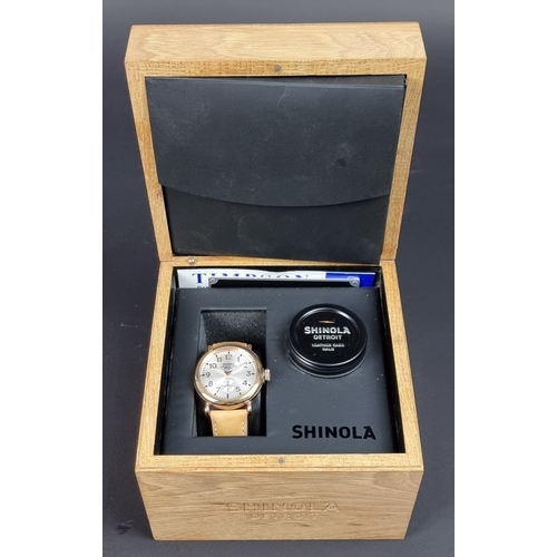 377 - A Shinola Detroit 'Argonite-1069' gold tone stainless steel quartz ladies wristwatch, 36mm, Ref. S01... 