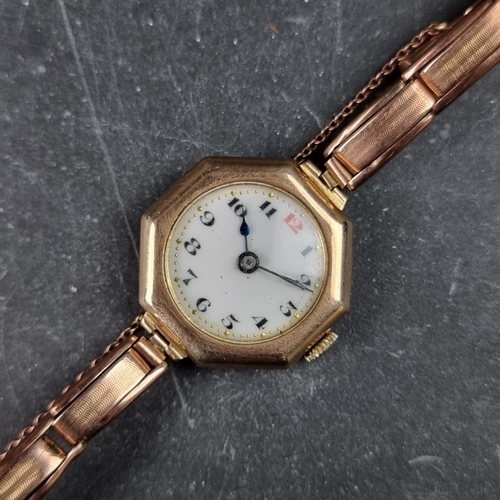 380 - A 1920s 9ct gold manual wind ladies wristwatch, 25mm, Case Ref. 79742, having Swiss made movement, o... 