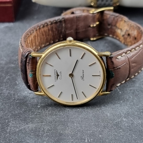 390 - A Rotary gold tone manual wind dress wristwatch, 34mm; together with a Longines 'Presence' quartz ex... 