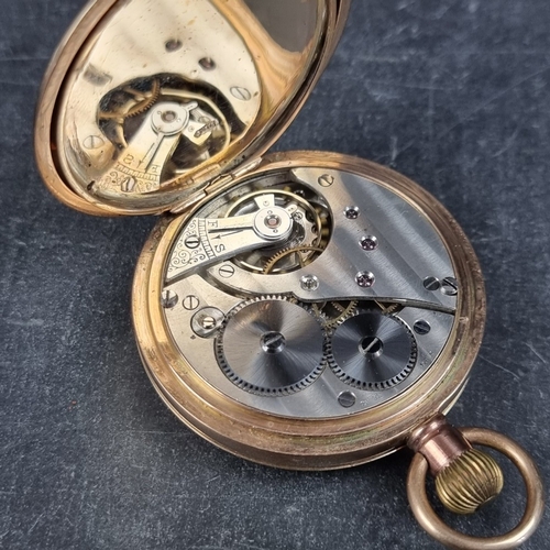 394 - A 9ct gold half hunter stem wind pocket watch, 50mm, having Swiss movement, London 1920, cased.... 