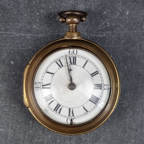 400 - An 18th century gold plated pair cased verge fusee key wind pocket watch, 43mm, by John Berry, Londo... 