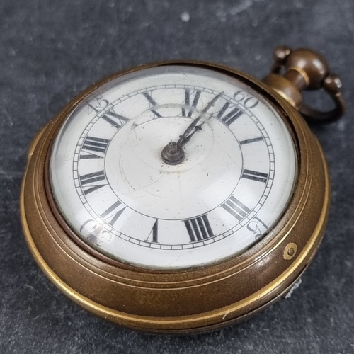 400 - An 18th century gold plated pair cased verge fusee key wind pocket watch, 43mm, by John Berry, Londo... 