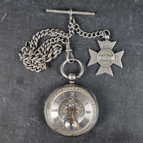 404 - A Victorian silver open face key wind fusee pocket watch, having silver and gilt decorated dial, 52m... 