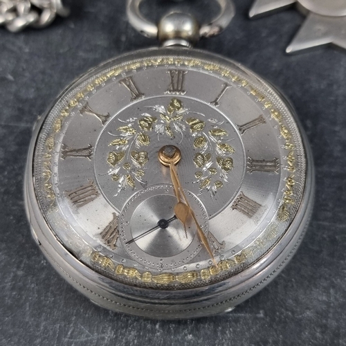 404 - A Victorian silver open face key wind fusee pocket watch, having silver and gilt decorated dial, 52m... 