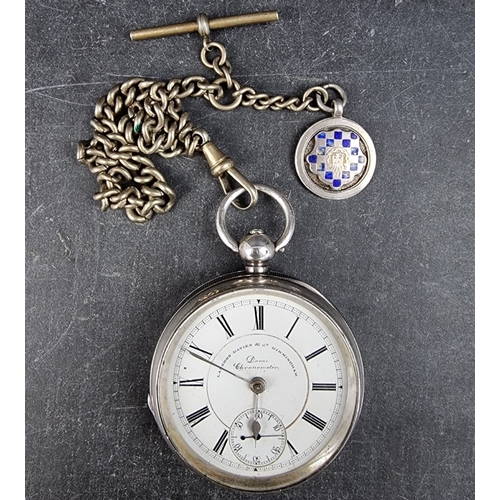 405 - A Victorian silver open face key wind pocket watch, 53mm, by Langdon Davies & Co, Birmingham 189... 