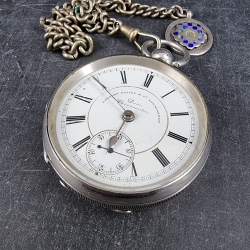 405 - A Victorian silver open face key wind pocket watch, 53mm, by Langdon Davies & Co, Birmingham 189... 