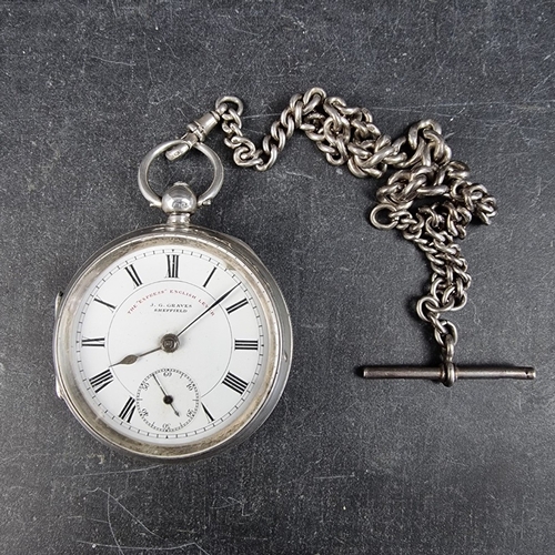 408 - A silver open face key wind pocket watch, 53mm, by J.G. Graves Sheffield, 'The Express English Lever... 