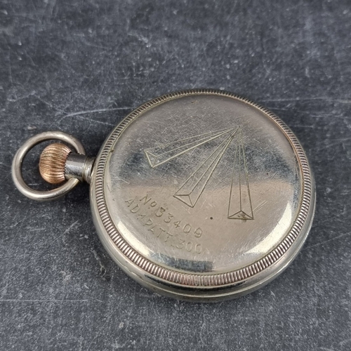 409 - A nickel plated 'Admiralty' pattern stem wind pocket watch, 54mm, Serial No.33409, (ADM PATT 300).... 