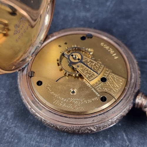 413 - A gold plated hunter stem wind pocket watch, 55mm, signed 'Waltham Watch Co.', with a gold plated wa... 