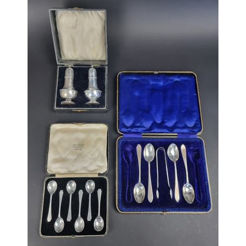 68 - A cased set of six silver coffee spoons, by Josiah Williams & Co, Sheffield 1939; together with ... 