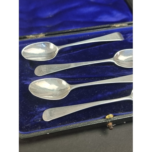 69 - A cased pair of silver salts, by Levesley Brothers, Sheffield 1911, one spoon by different maker; to... 